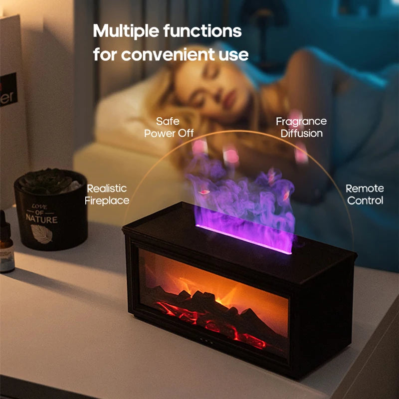 Creative Fireplace Air Humidifier 280Ml Simulated Flame Aroma Diffuser with Remote and Waterless Auto off for Home Bedroom Gift