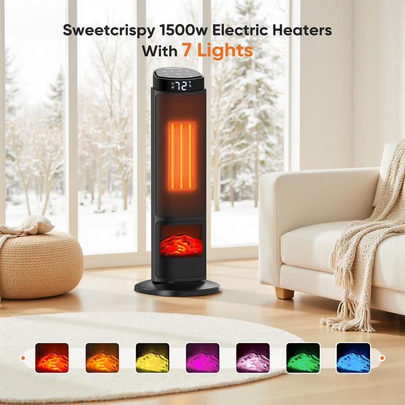 Space Heater for Indoor Use, 23Inch Portable Heater with Remote and Thermostat,7 Light Modes, 70°Oscillation, 12H Timer, up to 95°F, Tip-Over Protection