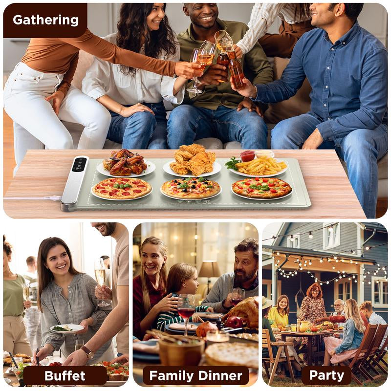 FEPPO Updated Electric Food Warming Mat with 6 Temperature Levels & 6-Hour Timer, Faster Full Surface Heating Mat, Roll up Food Warmer for Holiday Parties & Buffets