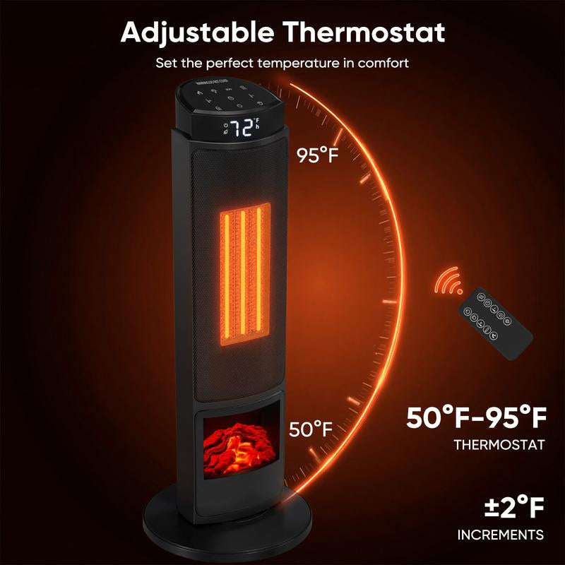 Space Heater for Indoor Use, 23Inch Portable Heater with Remote and Thermostat,7 Light Modes, 70°Oscillation, 12H Timer, up to 95°F, Tip-Over Protection