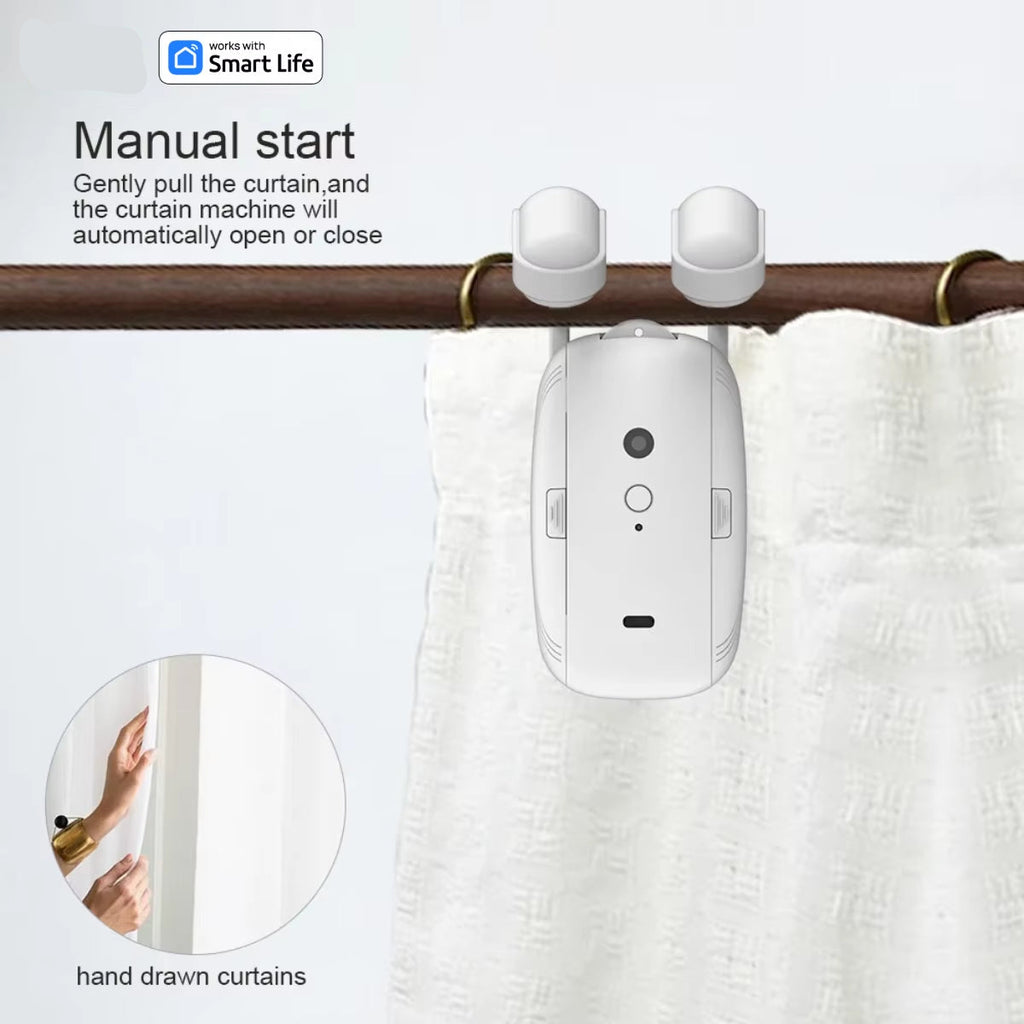 Tuya Smart Curtain Robot ( Roman Rod Track) Bluetooth APP Short Range Control, Timed Switch, Pull-To-Start, 8KG Load Capacity