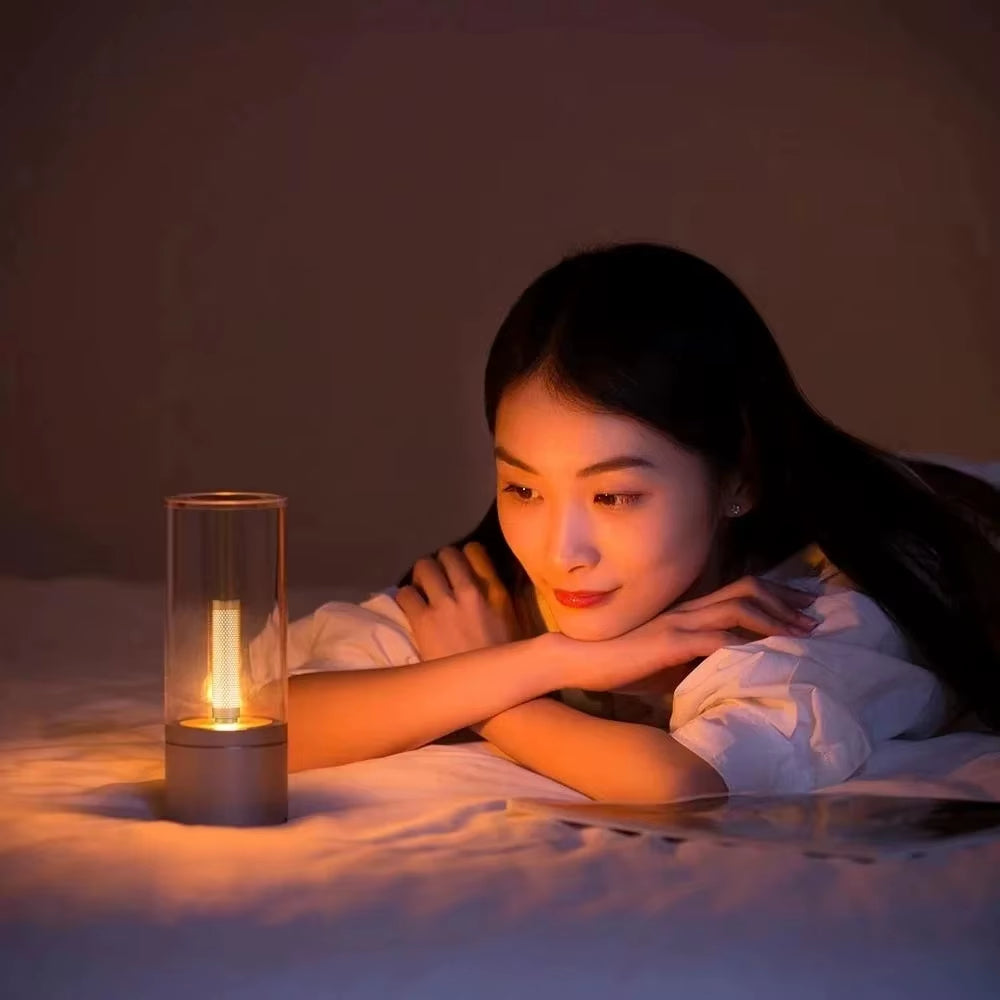 Rechargable Candle Lamp Yellow LED Night Light Atmosphere Light Stepless Dimming Nightstand Lamp for Bedroom