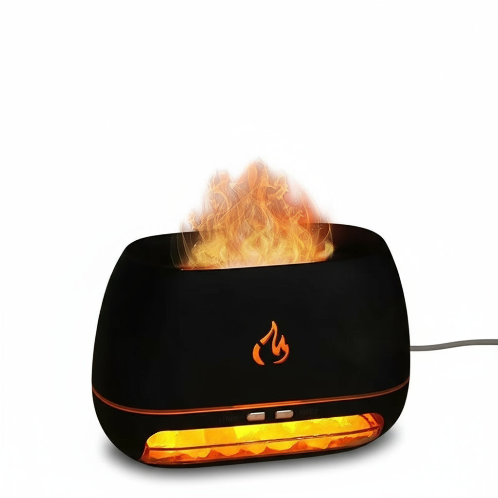 New Himalayan Crystal Salt Stone Aroma Air Humidifiers 3D Flame Fire Colorful Night Light Aromatherapy Essential Oil Diffuser
