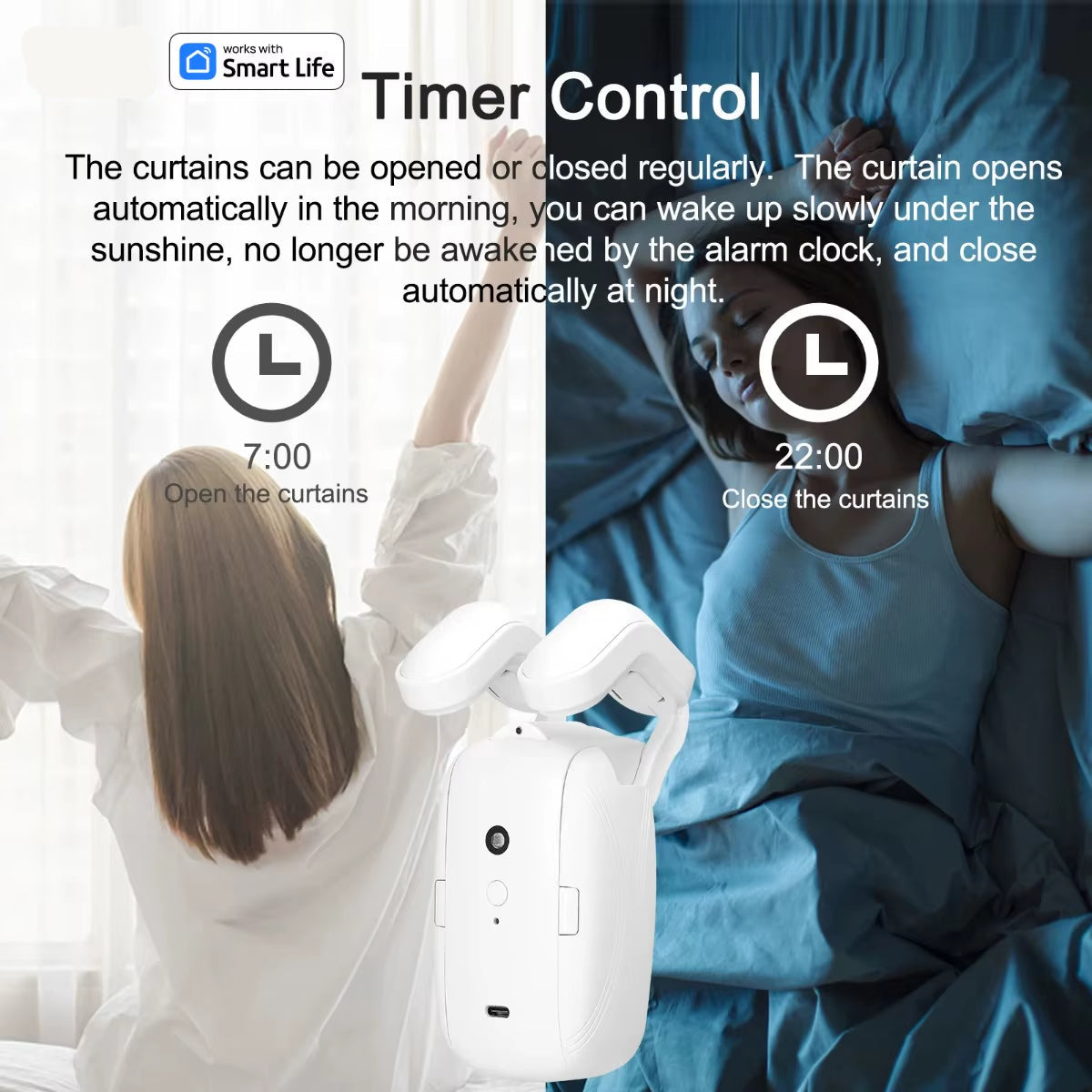 Tuya Smart Curtain Robot ( Roman Rod Track) Bluetooth APP Short Range Control, Timed Switch, Pull-To-Start, 8KG Load Capacity