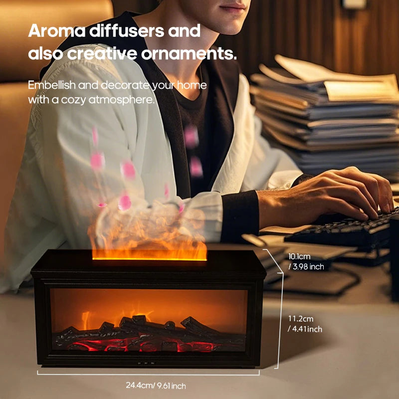 Creative Fireplace Air Humidifier 280Ml Simulated Flame Aroma Diffuser with Remote and Waterless Auto off for Home Bedroom Gift