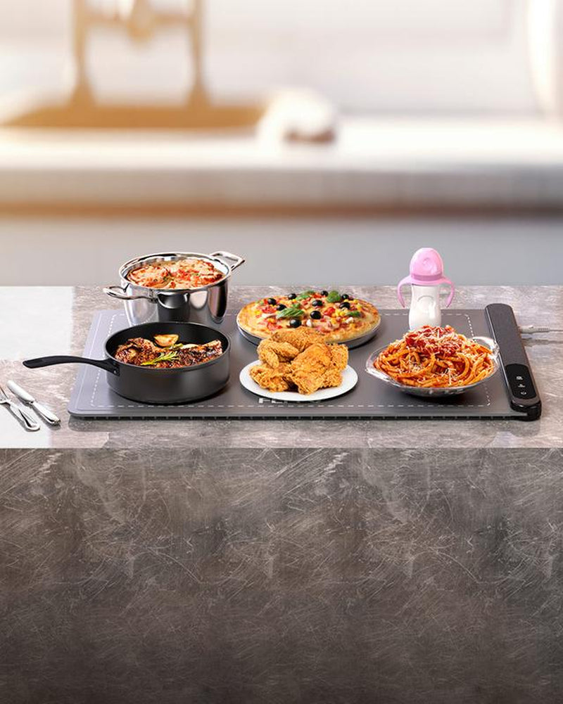 FEPPO Updated Electric Food Warming Mat with 6 Temperature Levels & 6-Hour Timer, Faster Full Surface Heating Mat, Roll up Food Warmer for Holiday Parties & Buffets