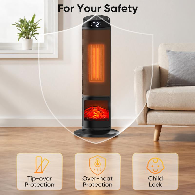 Space Heater for Indoor Use, 23Inch Portable Heater with Remote and Thermostat,7 Light Modes, 70°Oscillation, 12H Timer, up to 95°F, Tip-Over Protection