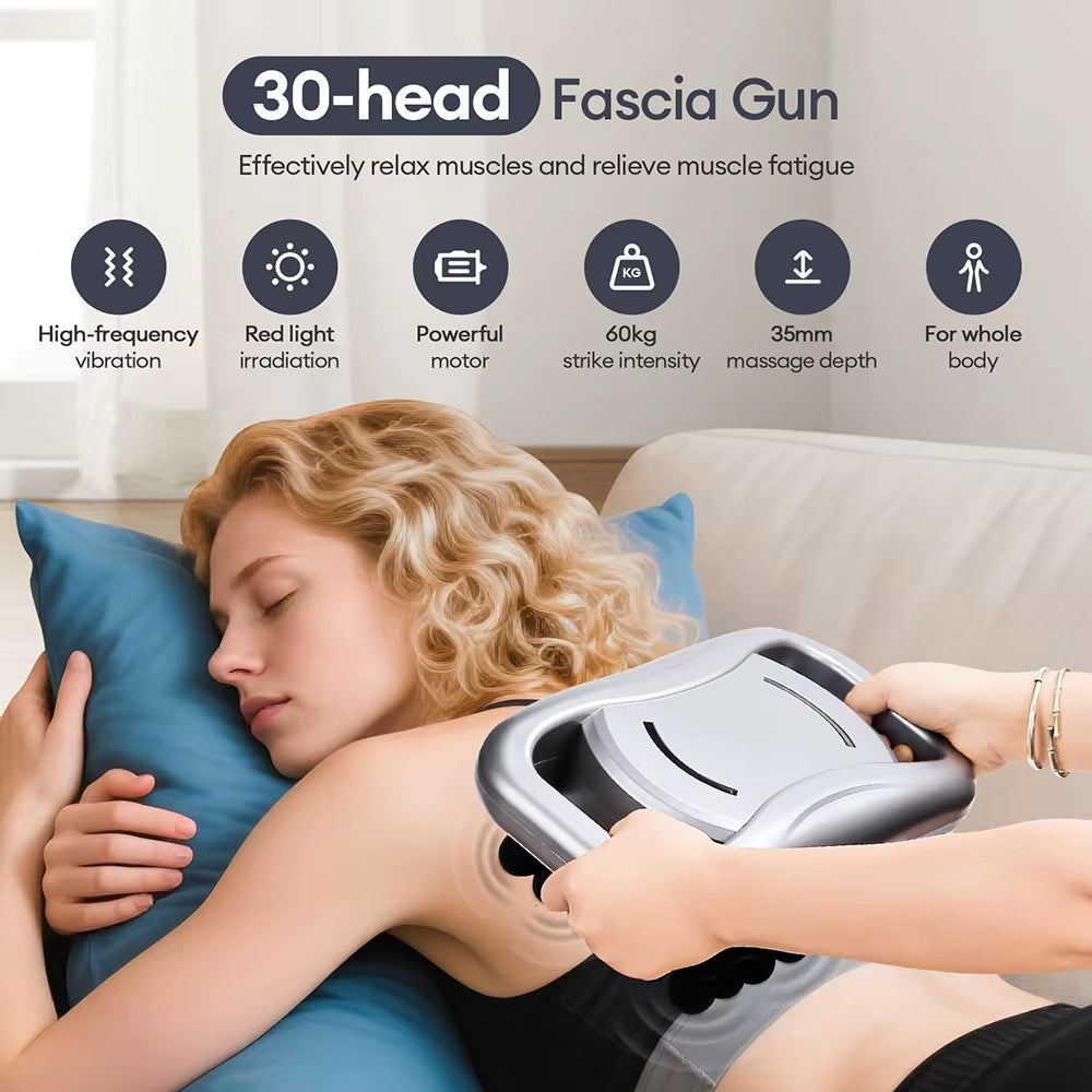 30-Heads Body Massage Gun High-Frequency Vibration Fascia Gun Back Waist Thigh Massager Neck Shoulder Massager Muscle Masajeador