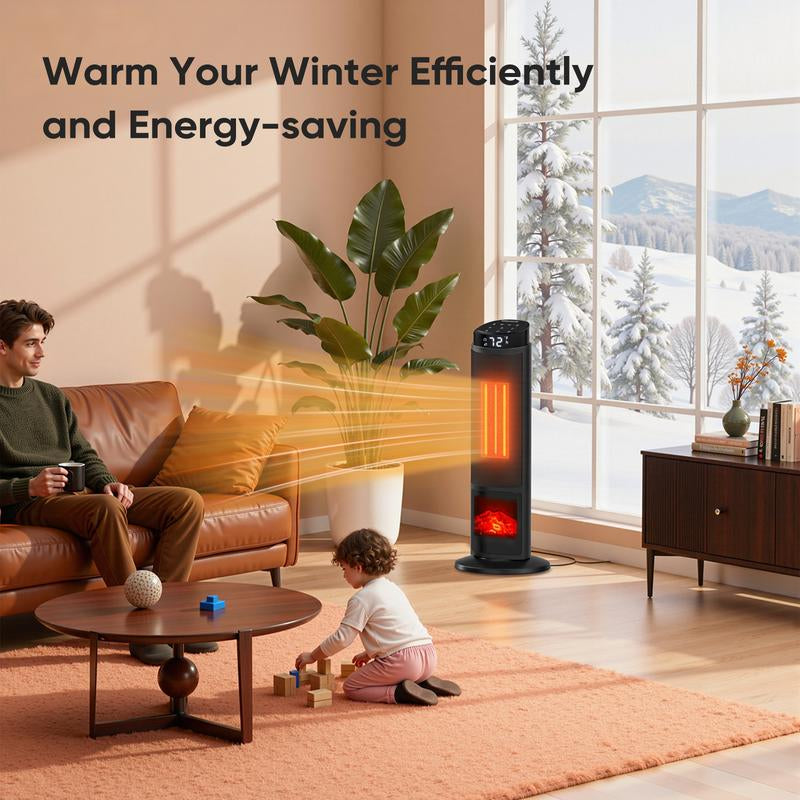 Space Heater for Indoor Use, 23Inch Portable Heater with Remote and Thermostat,7 Light Modes, 70°Oscillation, 12H Timer, up to 95°F, Tip-Over Protection