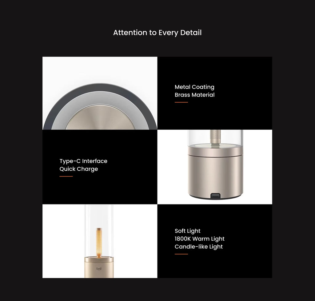 Rechargable Candle Lamp Yellow LED Night Light Atmosphere Light Stepless Dimming Nightstand Lamp for Bedroom