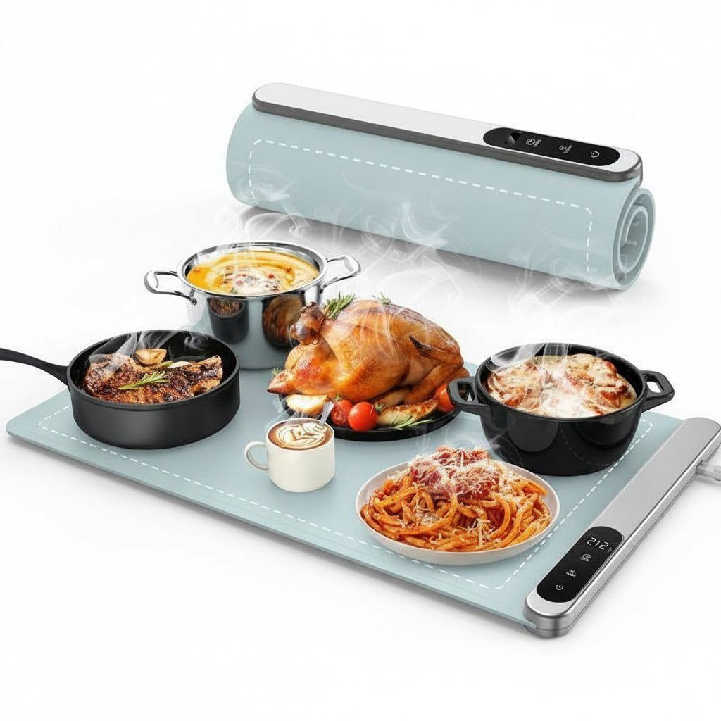 FEPPO Updated Electric Food Warming Mat with 6 Temperature Levels & 6-Hour Timer, Faster Full Surface Heating Mat, Roll up Food Warmer for Holiday Parties & Buffets