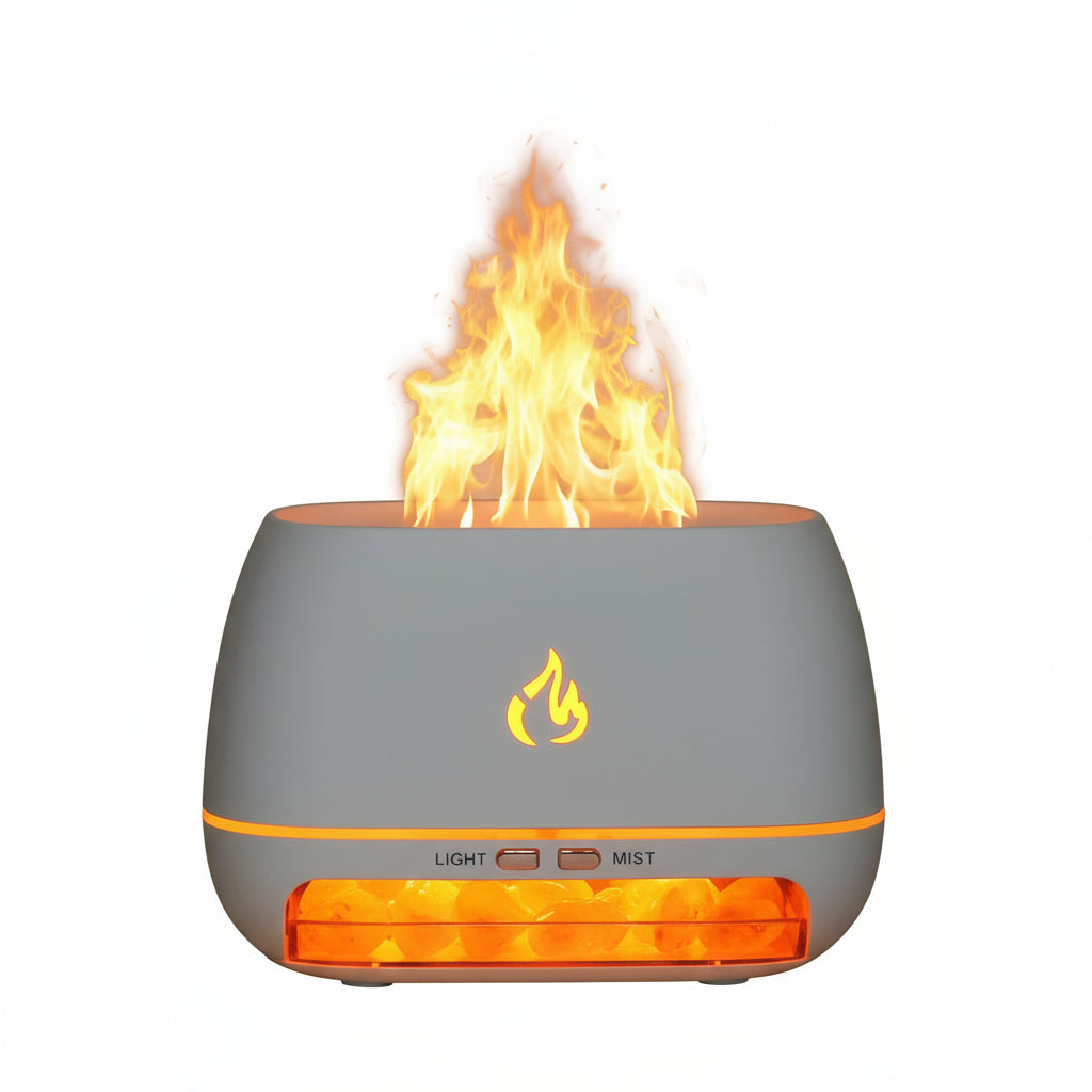 New Himalayan Crystal Salt Stone Aroma Air Humidifiers 3D Flame Fire Colorful Night Light Aromatherapy Essential Oil Diffuser