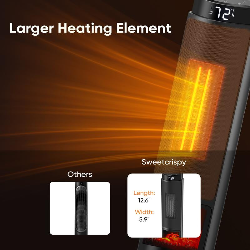 Space Heater for Indoor Use, 23Inch Portable Heater with Remote and Thermostat,7 Light Modes, 70°Oscillation, 12H Timer, up to 95°F, Tip-Over Protection